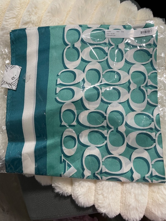 Coach Accessories - NWT Coach Teal and White Signature 100% Silk Scarf